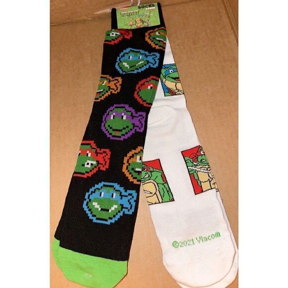 NiICKELODEON Teenage Mutant Ninja Turtles  MENS 2 PACK CREW SOCKS - Picture 1 of 3